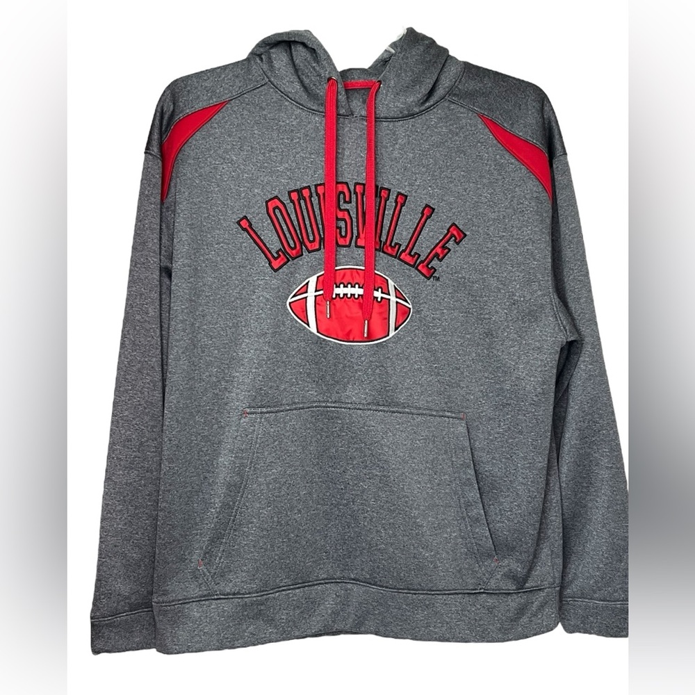 Louisville Cardinals Football Mens L Gray Red Hoodie Front Pocket